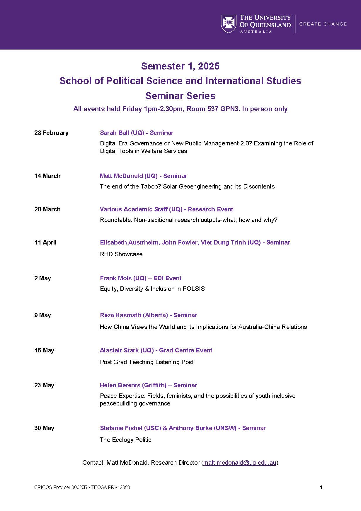 Image of POLSIS Research Seminar Schedule